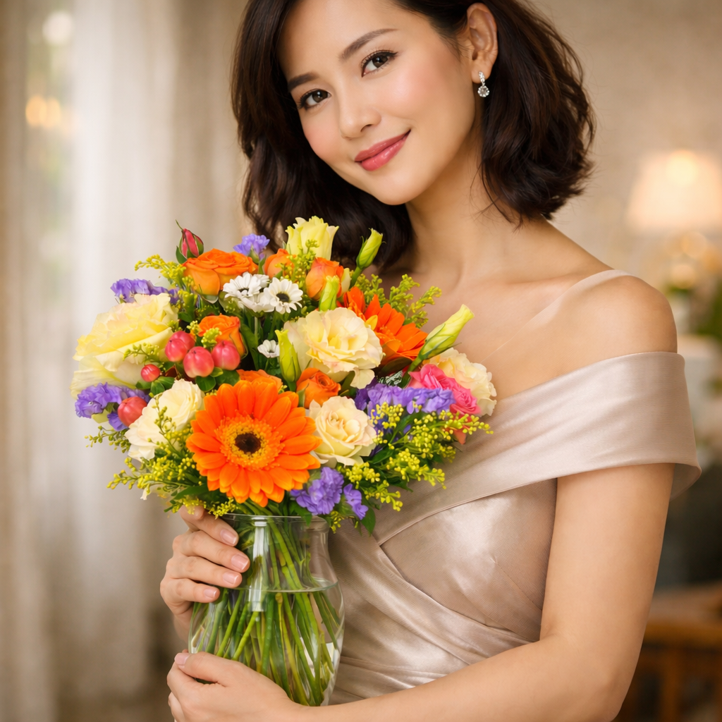 Citrus Parade (Gerberas, Lisianthus, Spray Roses) | Fresh Flower Bouquet