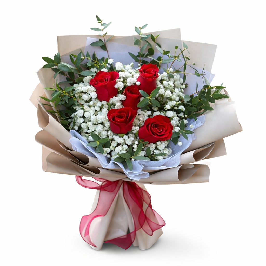 Crimson Embrace (Roses, Baby's Breath) | Fresh Bouquet