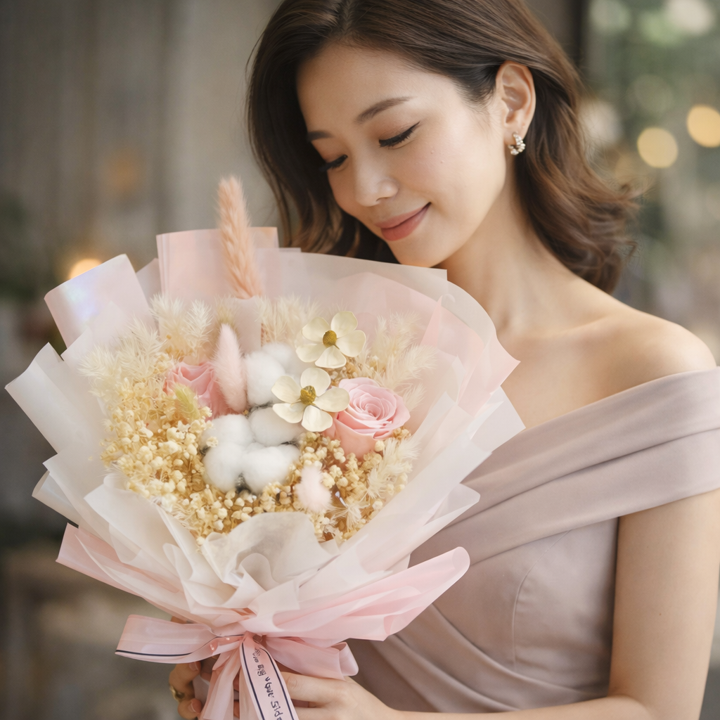 Cotton Éclat (Cotton, Baby's Breath, Roses) | Preserved Flower Bouquet