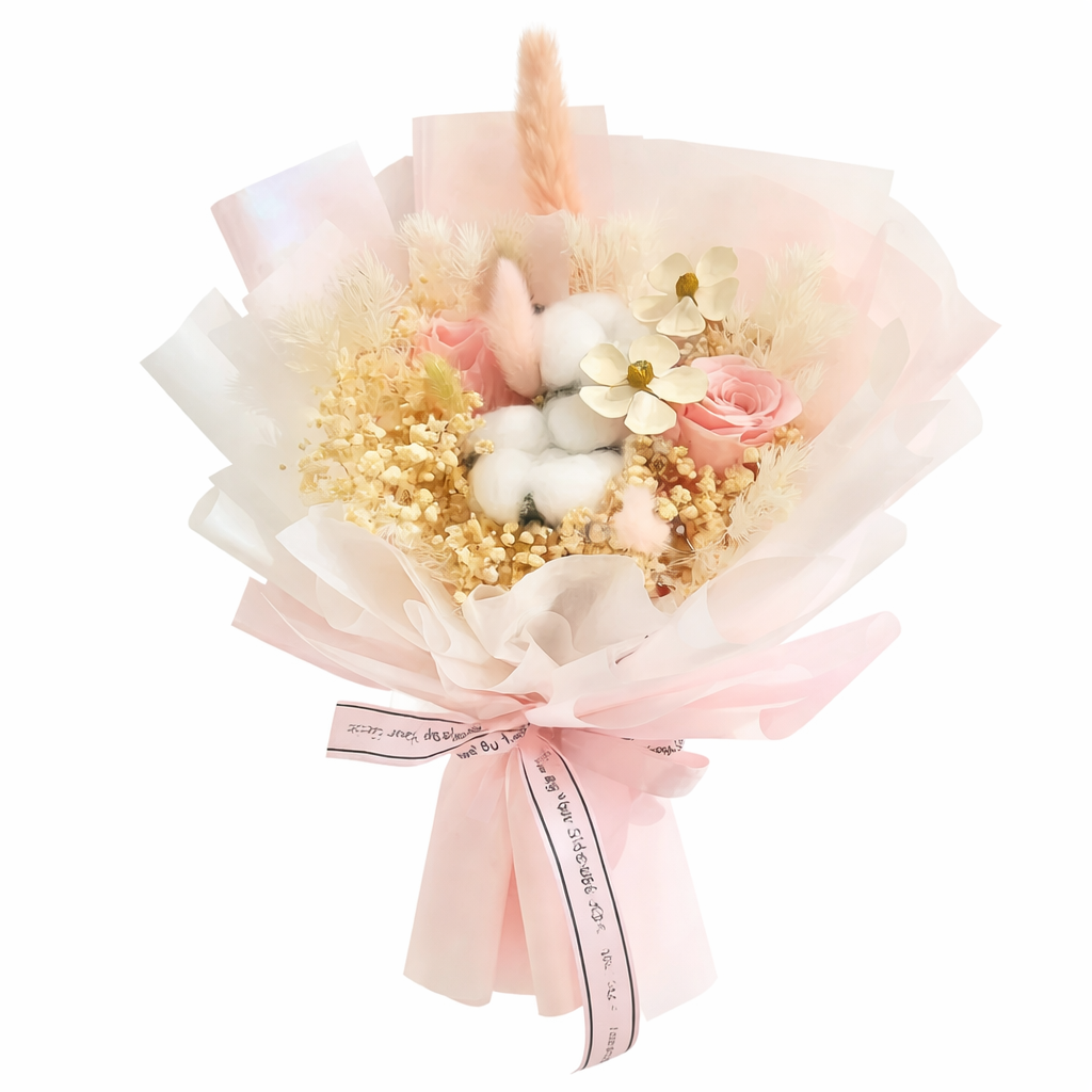 Cotton Éclat (Cotton, Baby's Breath, Roses) | Preserved Flower Bouquet