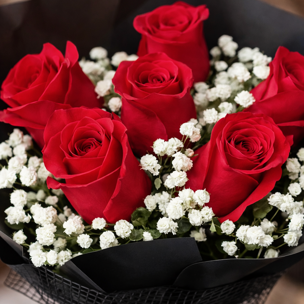 Crimson Note (Roses, Baby's Breath) | Flower Bouquet