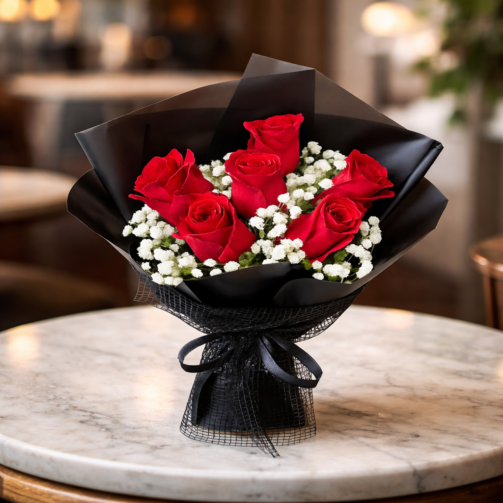 Crimson Note (Roses, Baby's Breath) | Flower Bouquet