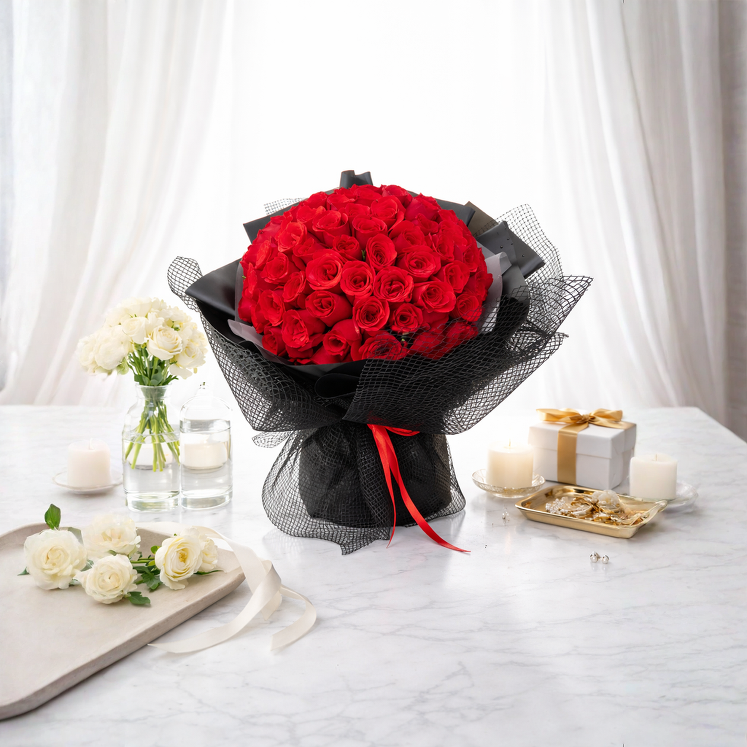 Crimson Paragon (99 Fresh Red Roses) | Fresh 99 Roses Flower Bouquet