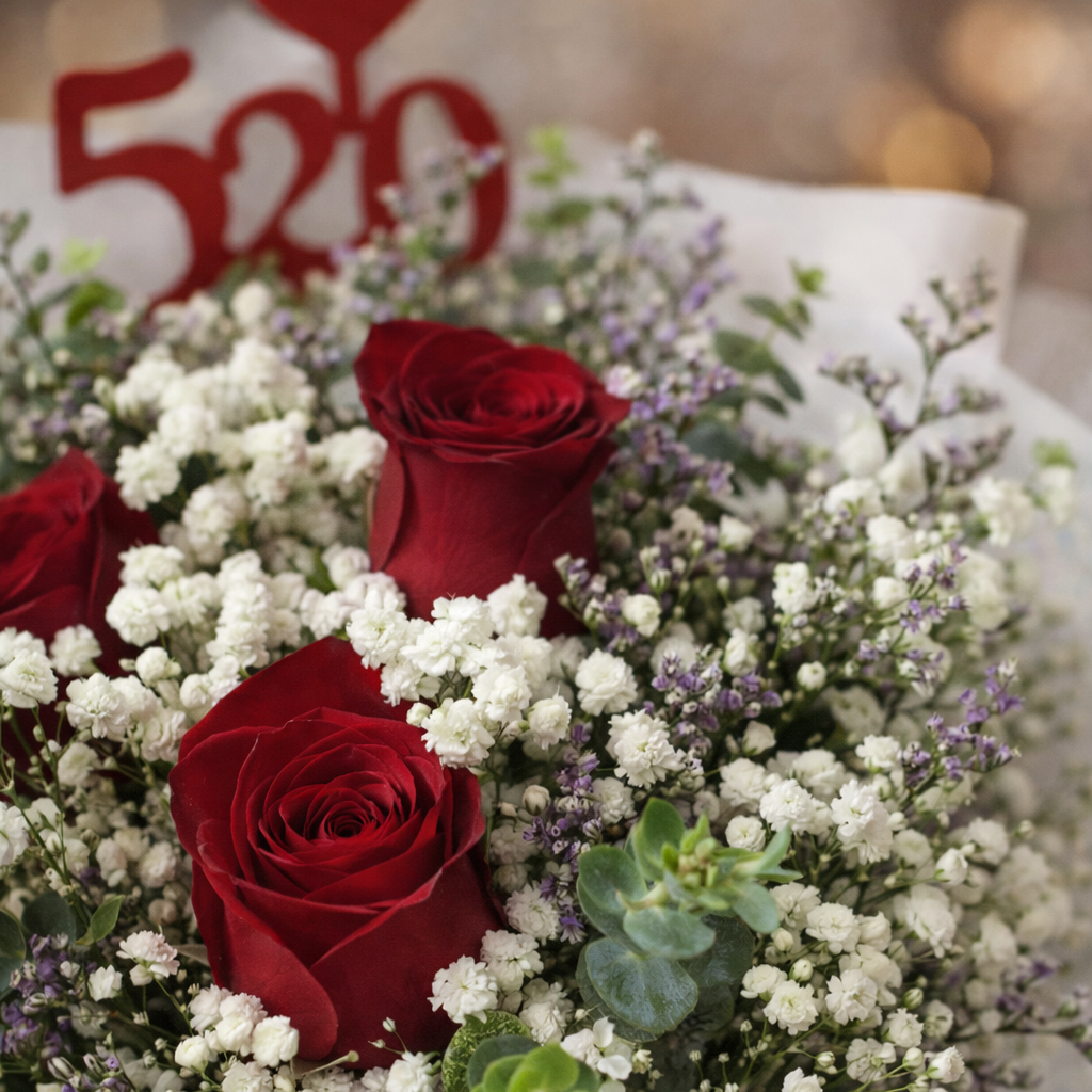 Crimson Sway (Roses, Baby's Breath, Lavender) | Fresh Flower Bouquet