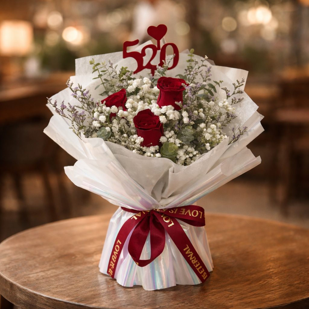 Crimson Sway (Roses, Baby's Breath, Lavender) | Fresh Flower Bouquet