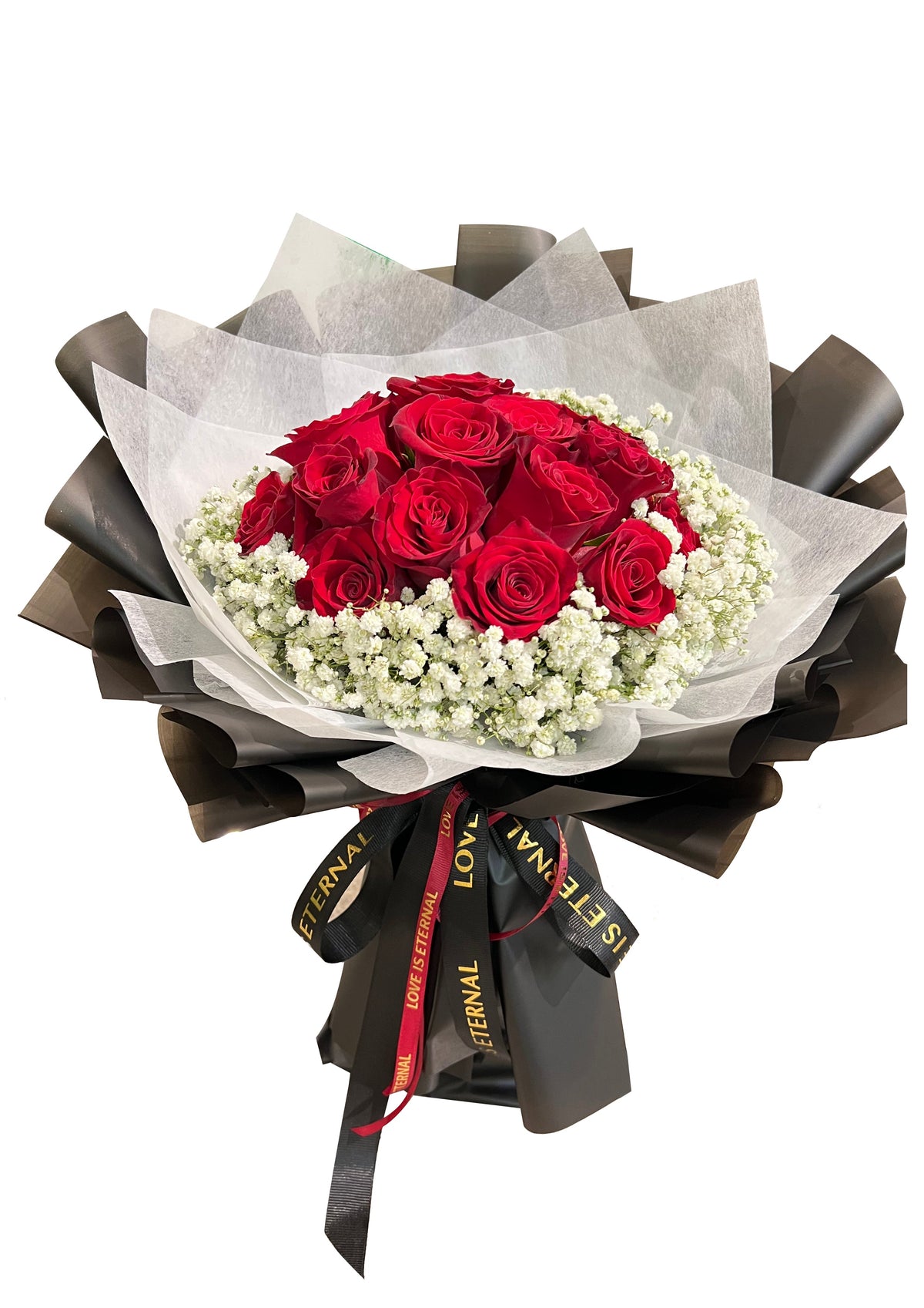 Throw Roses Encore Crimson Encore (Roses, Baby's Breath) | Fresh Flower Bouquet