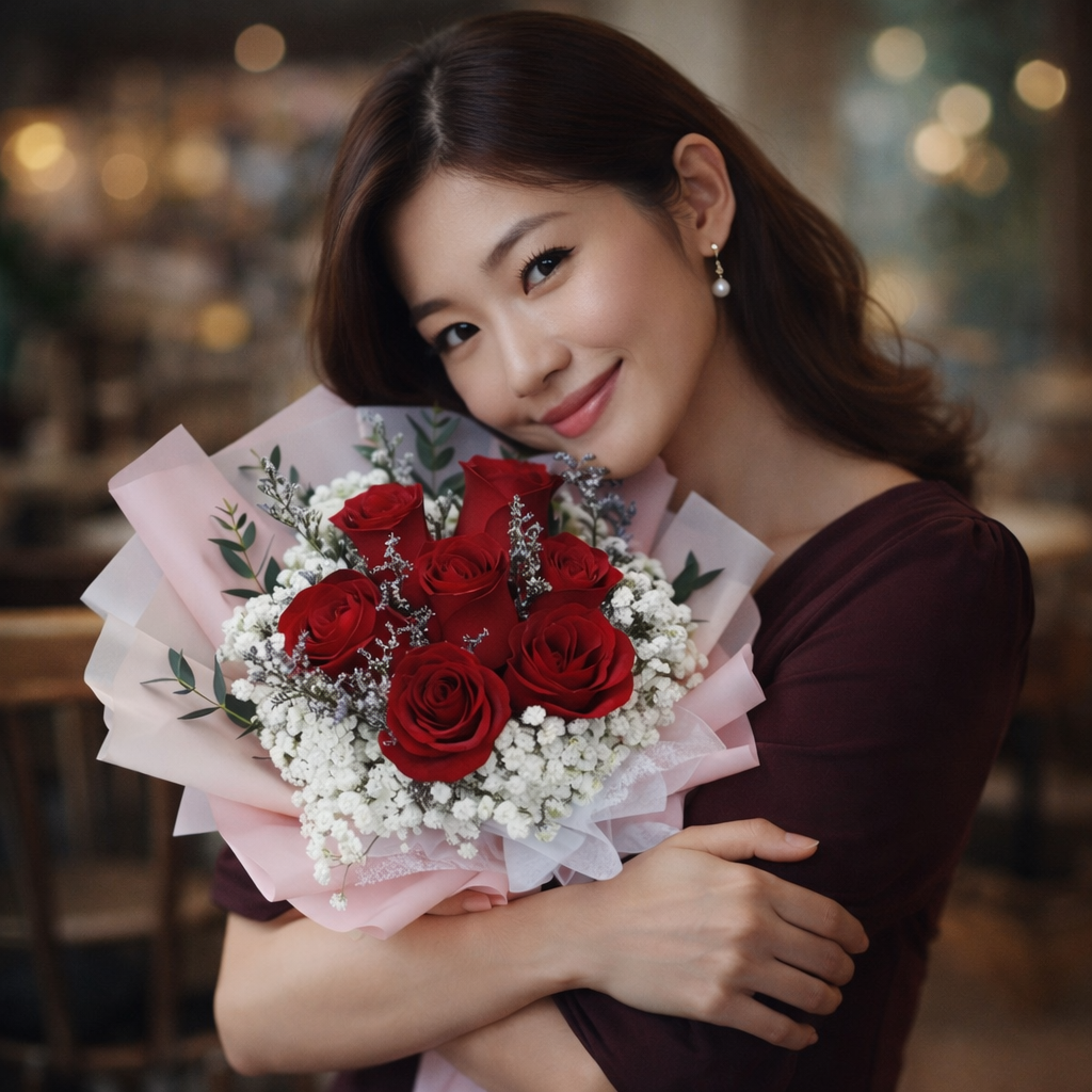 Crimson Waltz (Roses, Baby's Breath, Lavender) | Flower Bouquet
