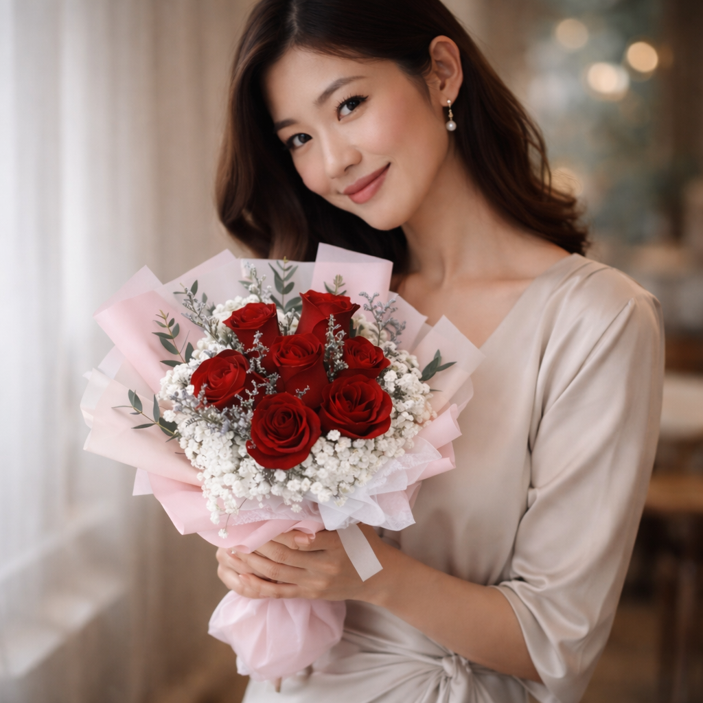 Crimson Waltz (Roses, Baby's Breath, Lavender) | Flower Bouquet