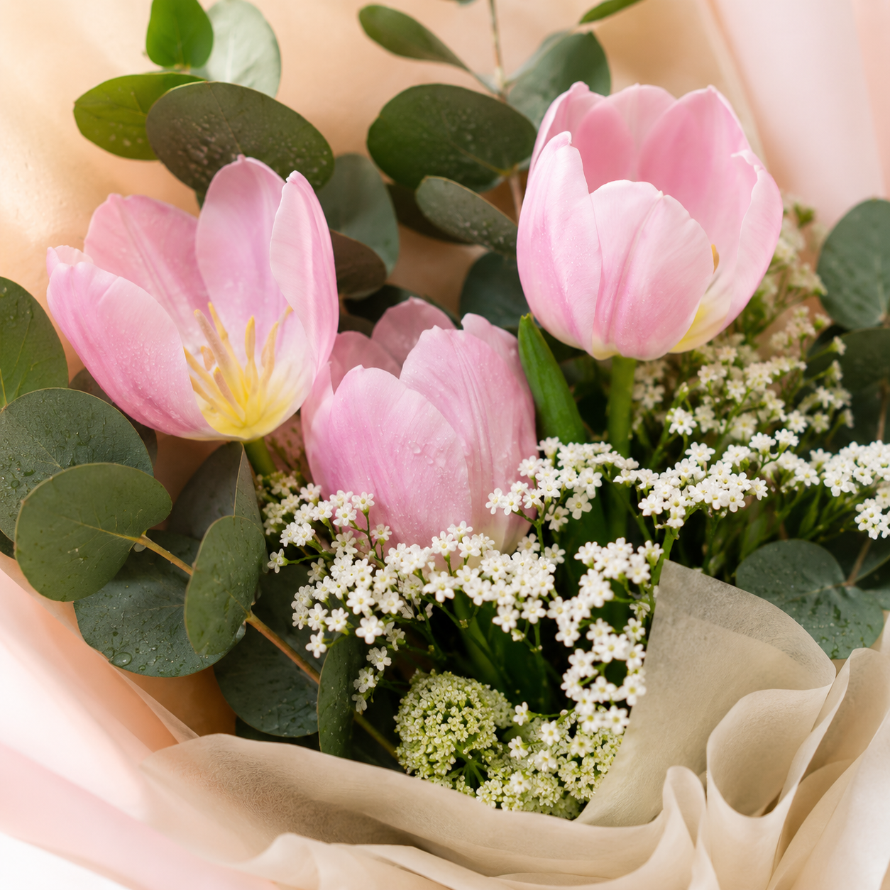Blush Affair (Tulips, Baby's Breath) | Flower Bouquet