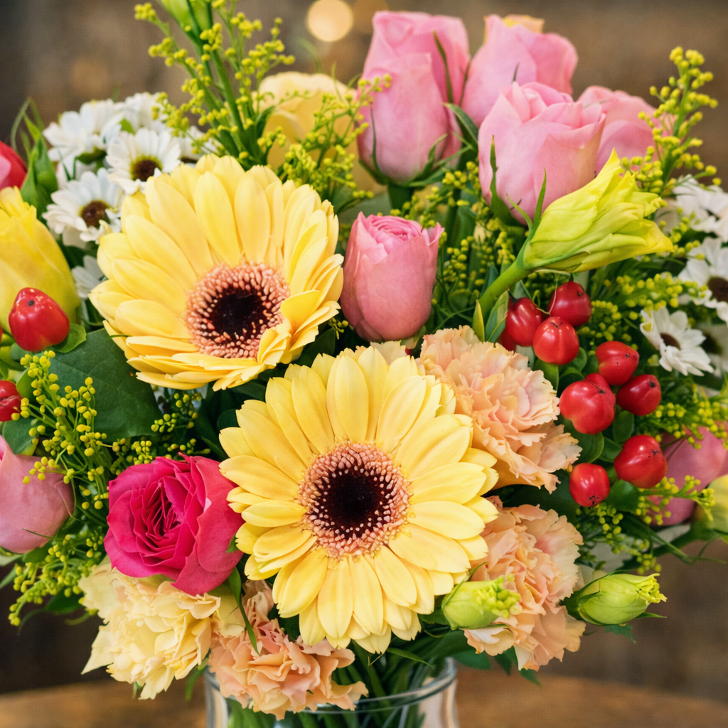 Dawn Confetti (Gerberas, Lisianthus, Roses) | Fresh Flower Bouquet
