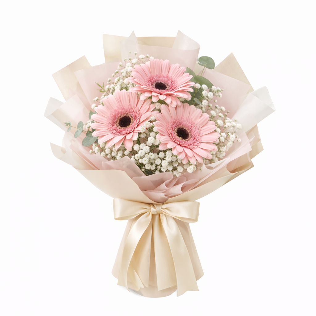 Whispering Petals (Gerbera, Baby's Breath) | Fresh Bouquet