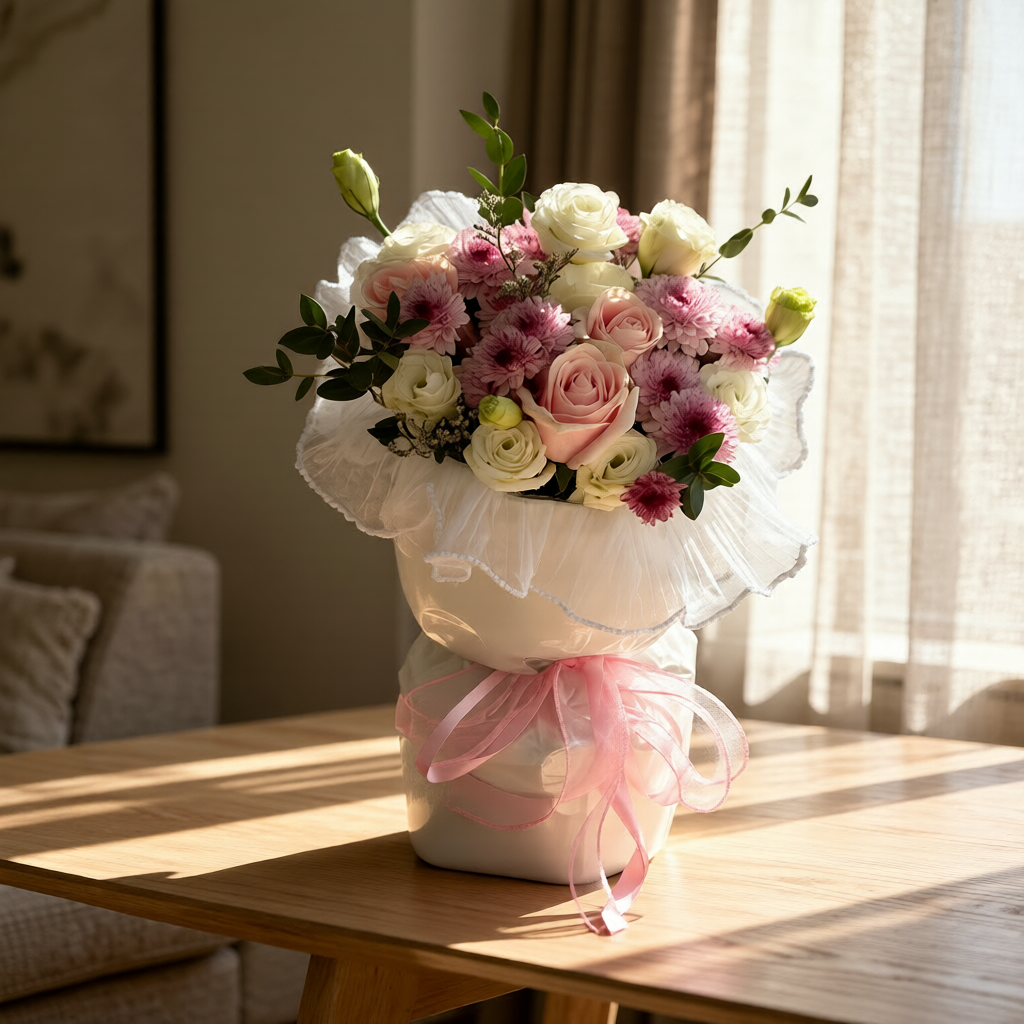 Gentle Promise Bloom (Roses, Chrysanthemums) | Fresh Flower Bouquet