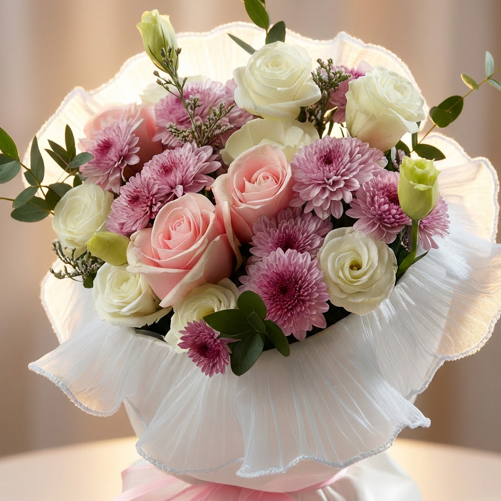 Gentle Promise Bloom (Roses, Chrysanthemums) | Fresh Flower Bouquet