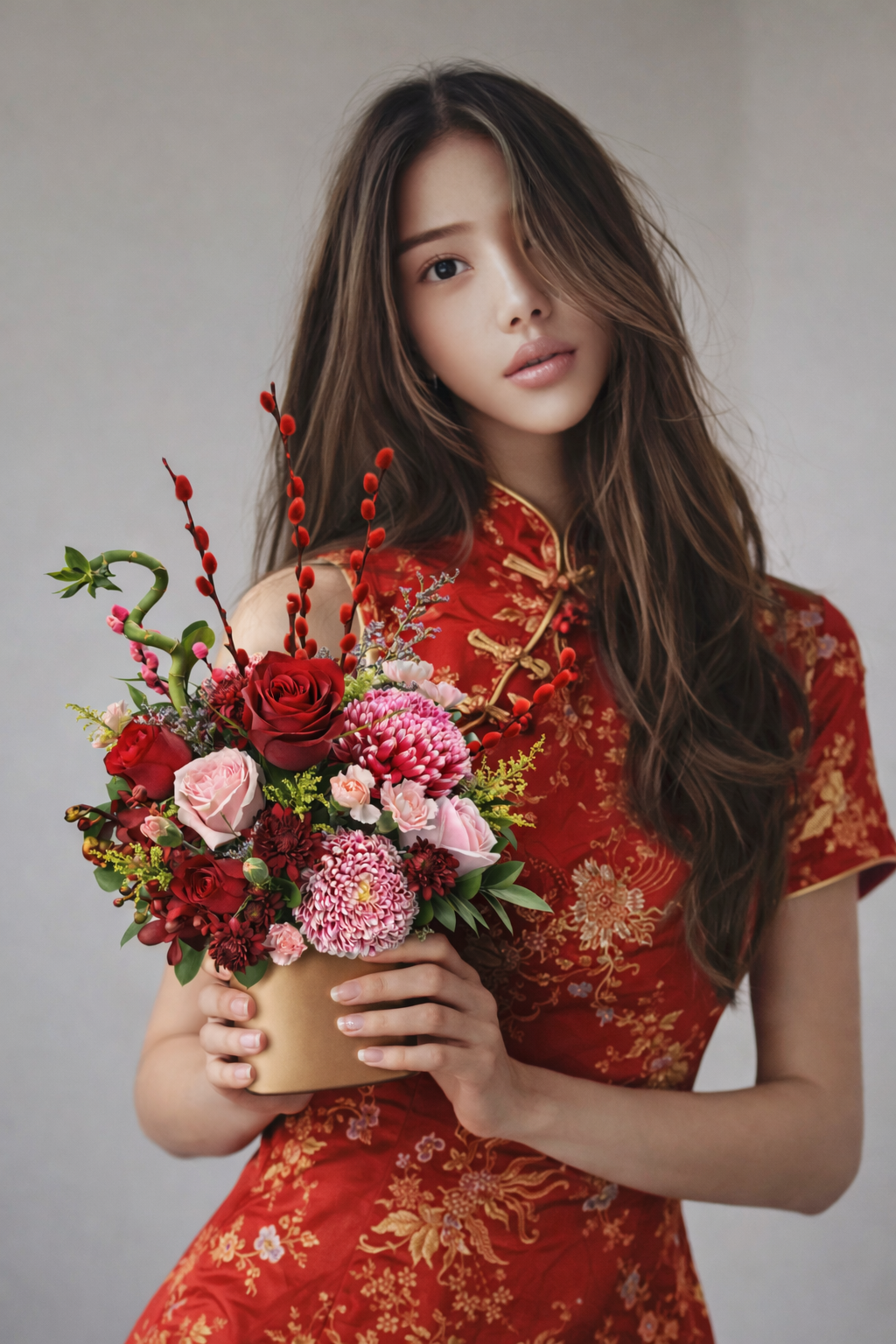 Crimson Fortune (Rose, Chrysanthemum, Bamboo) | CNY Flowers
