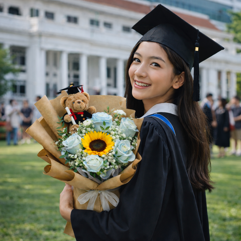 Golden Keepsake (Sunflower, White Roses, Baby’s Breath) | Fresh Flower Bouquet