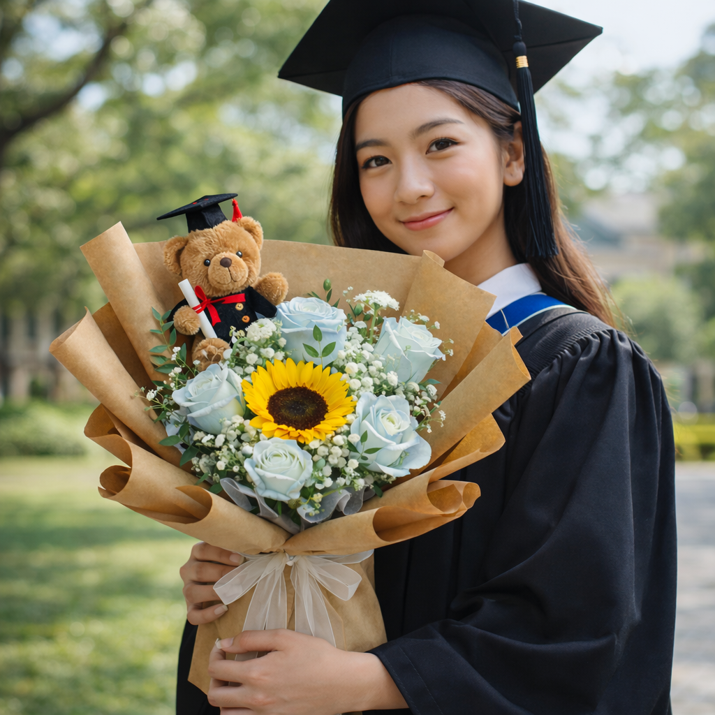 Golden Keepsake (Sunflower, White Roses, Baby’s Breath) | Fresh Flower Bouquet