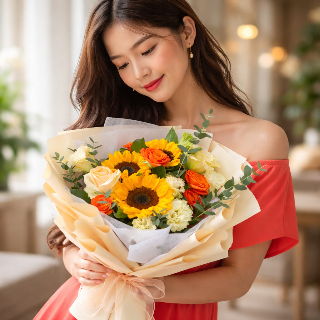 Golden Marmalade (Sunflowers, Spray Roses, Carnations) | Fresh Flower Bouquet