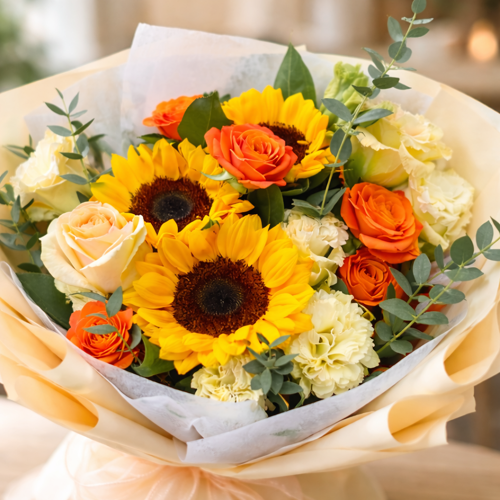 Golden Marmalade (Sunflowers, Spray Roses, Carnations) | Fresh Flower Bouquet