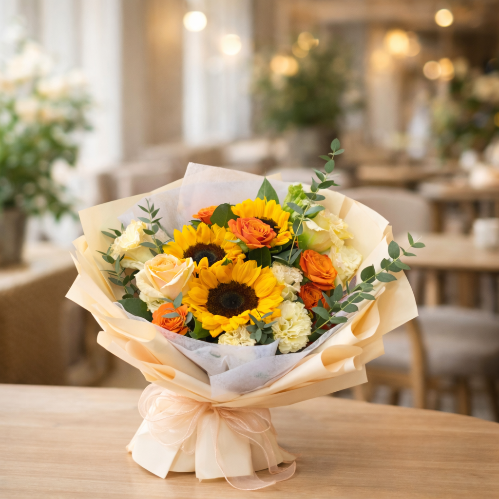Golden Marmalade (Sunflowers, Spray Roses, Carnations) | Fresh Flower Bouquet