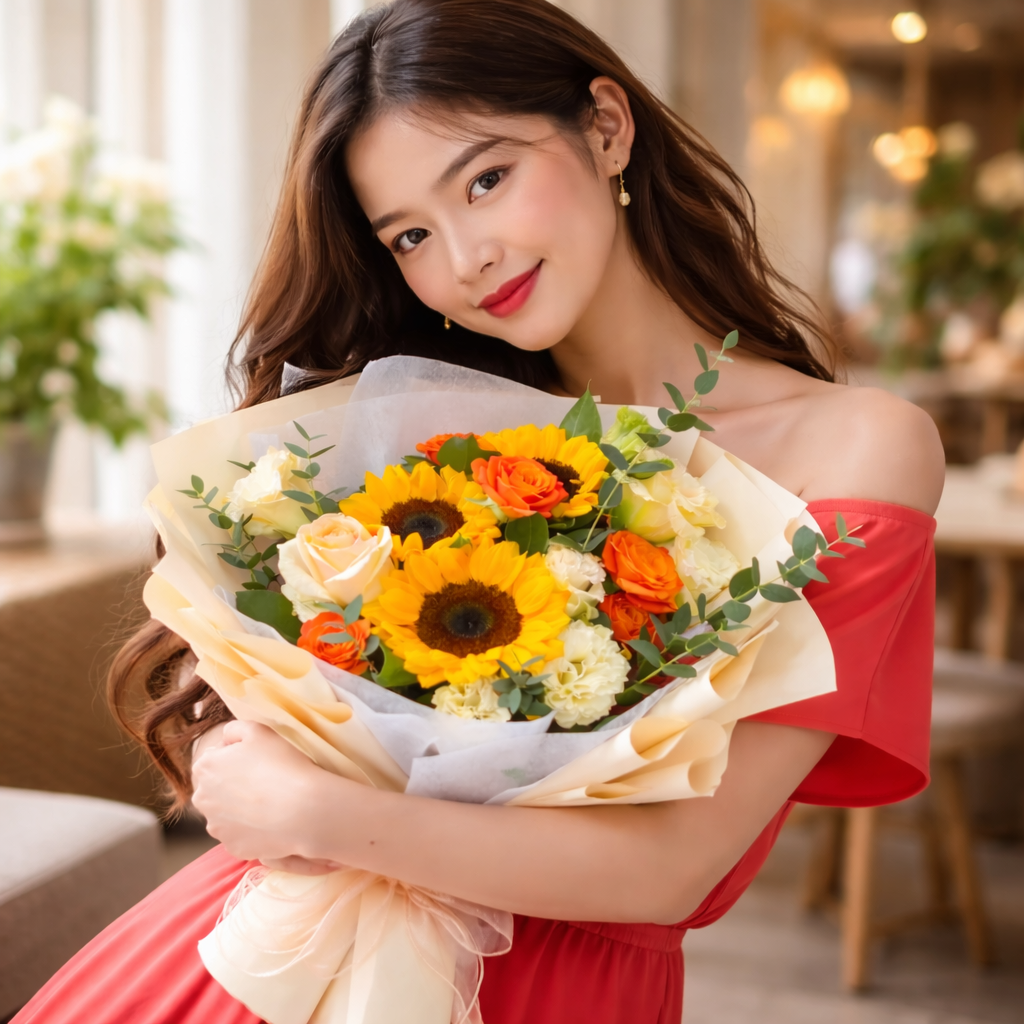 Golden Marmalade (Sunflowers, Spray Roses, Carnations) | Fresh Flower Bouquet