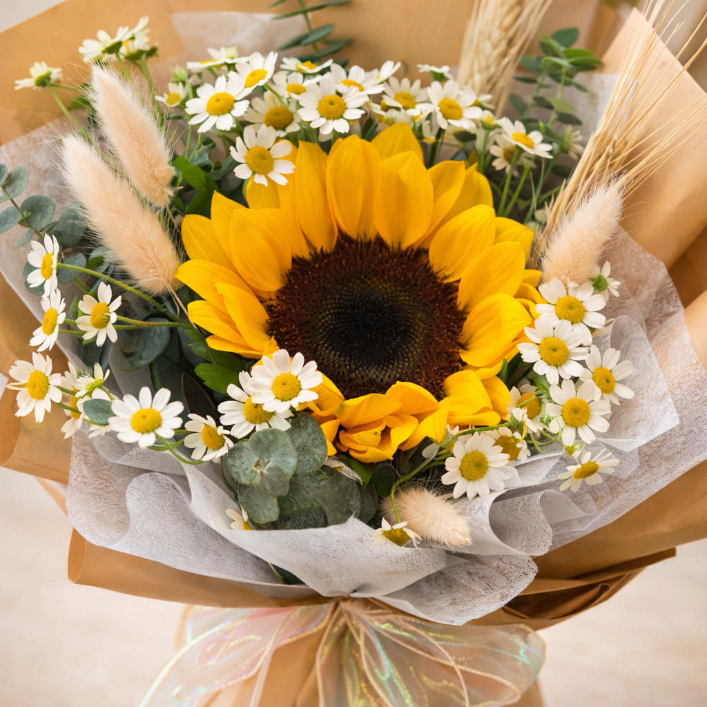 Golden Meadow (Sunflowers, Chamomile, Bunny Tails) | Fresh Flower Bouquet