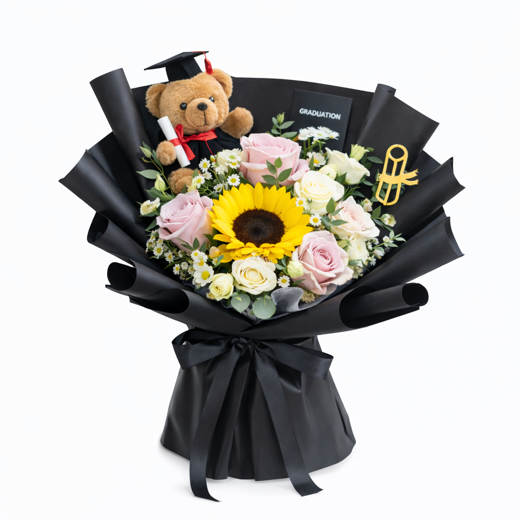 Golden Scholar (Sunflower, Roses, Chamomile) | Fresh Flower Bouquet
