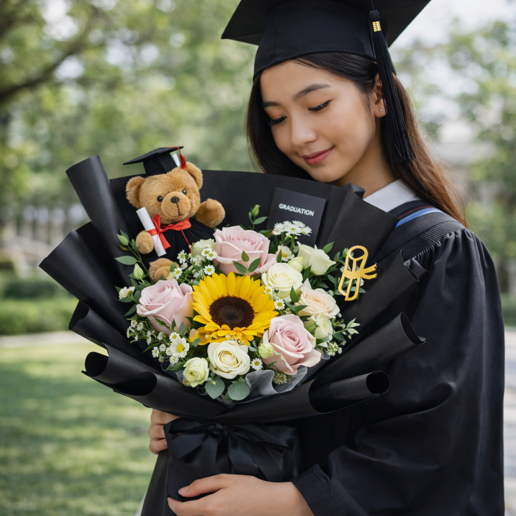 Golden Scholar (Sunflower, Roses, Chamomile) | Fresh Flower Bouquet