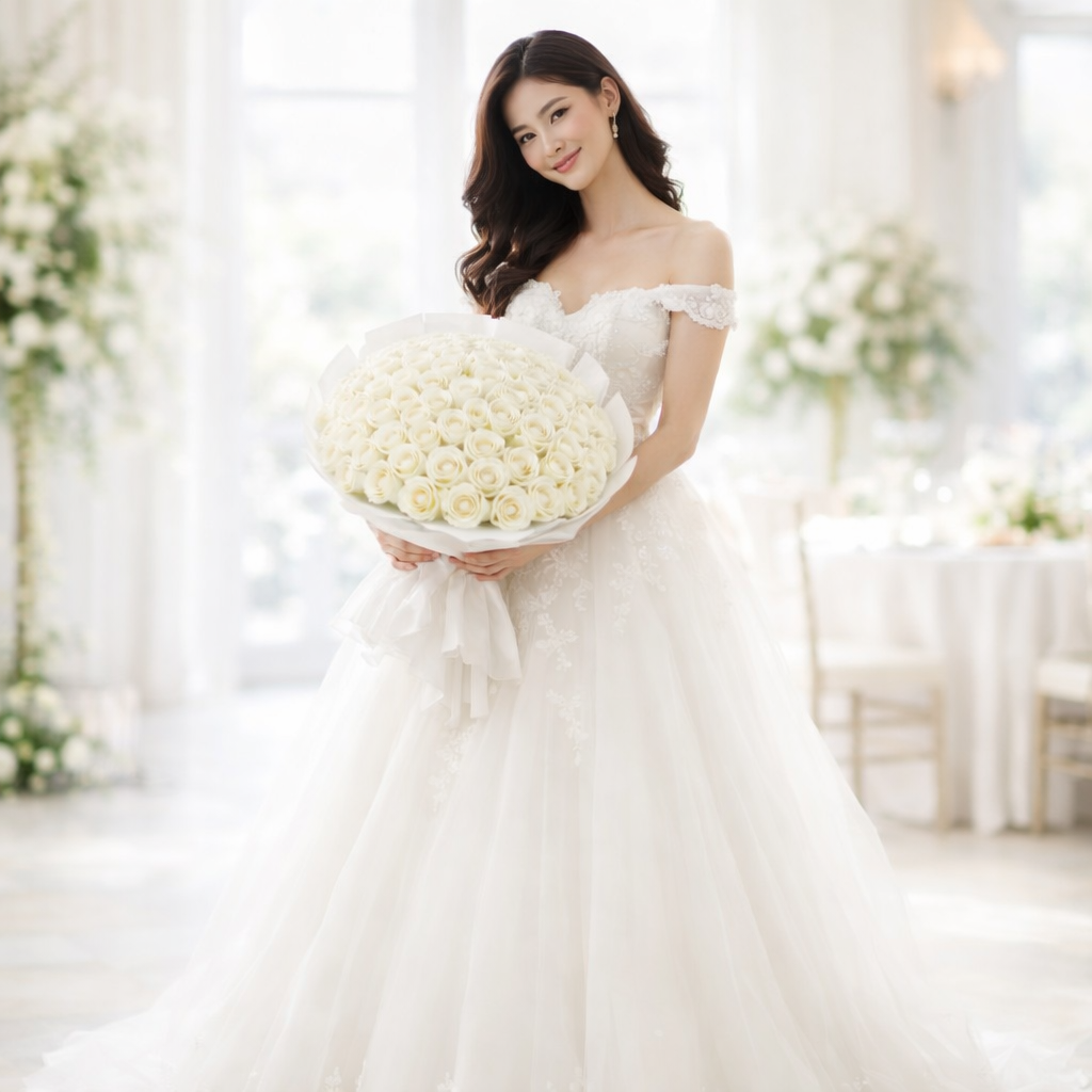 Ivory Dome (White Roses) | Fresh Flower Bouquet