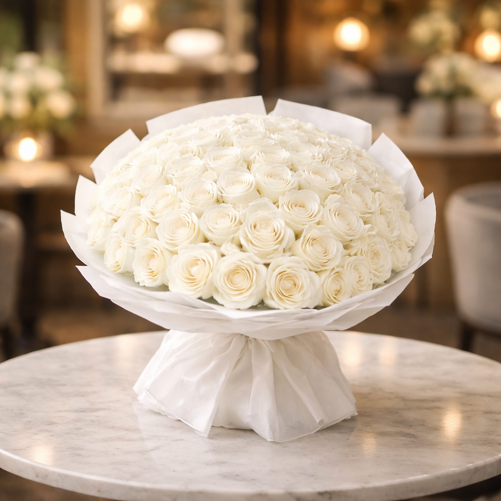 Ivory Dome (White Roses) | Fresh Flower Bouquet