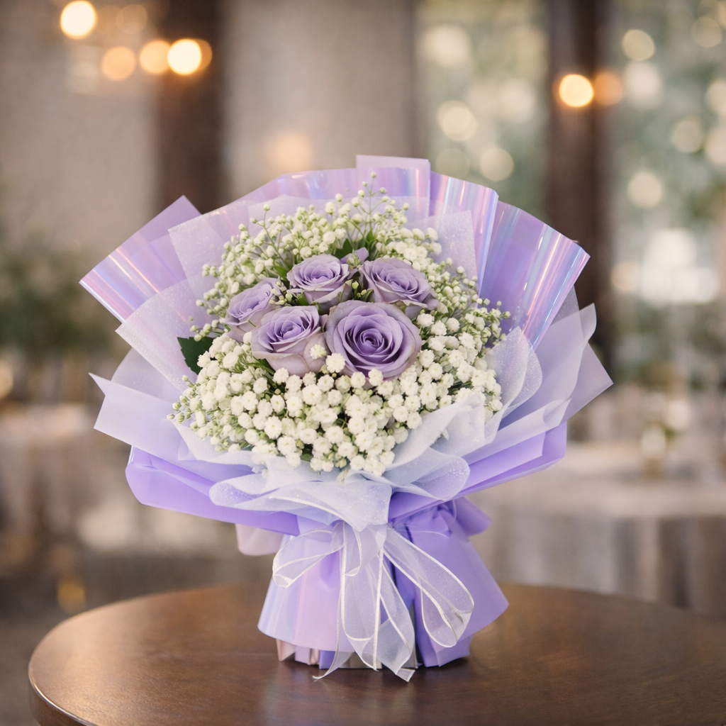 Moonlight Drape (Roses, Baby's Breath) | Flower Bouquet