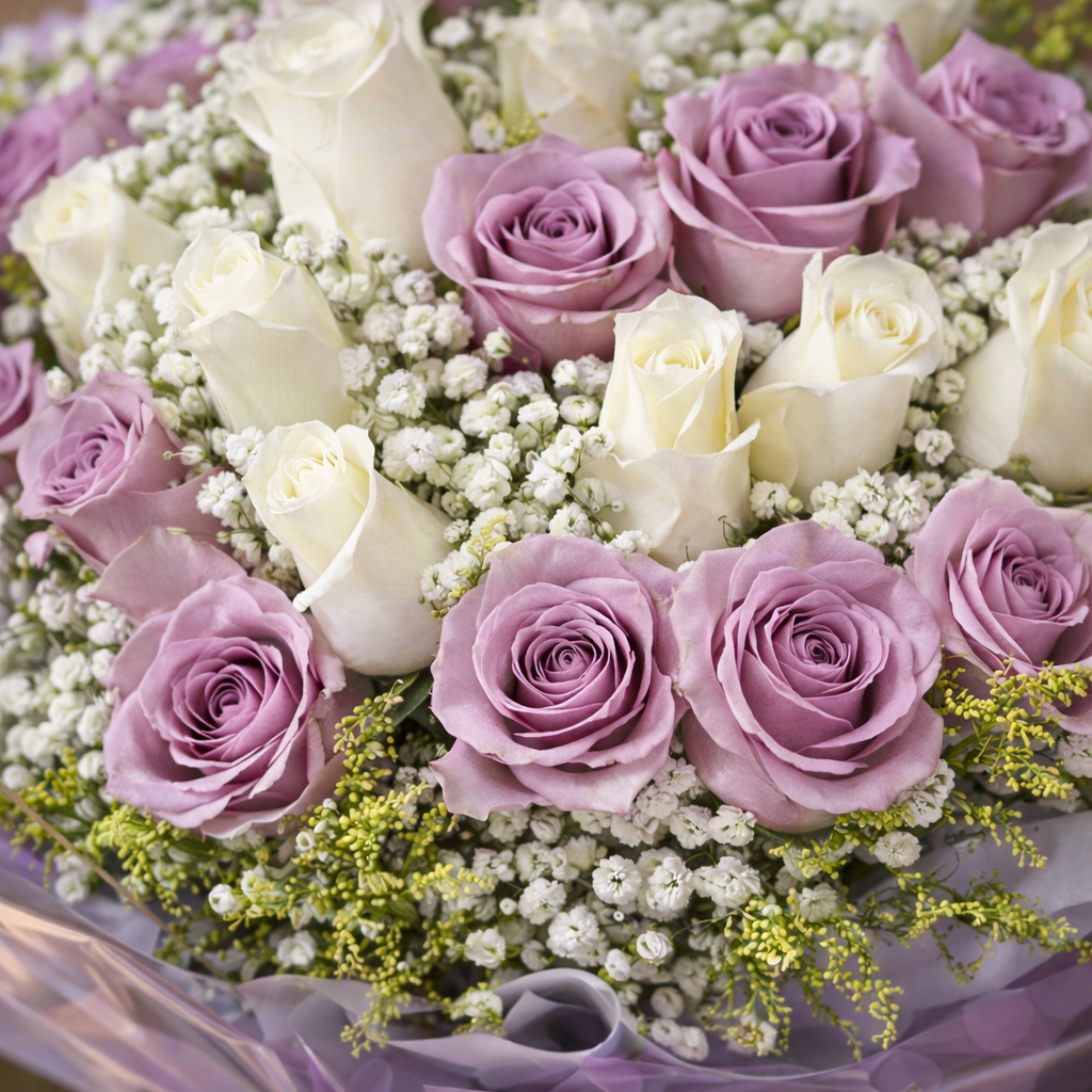 Lavender Embrace (Roses, Baby's Breath) | Flower Bouquet