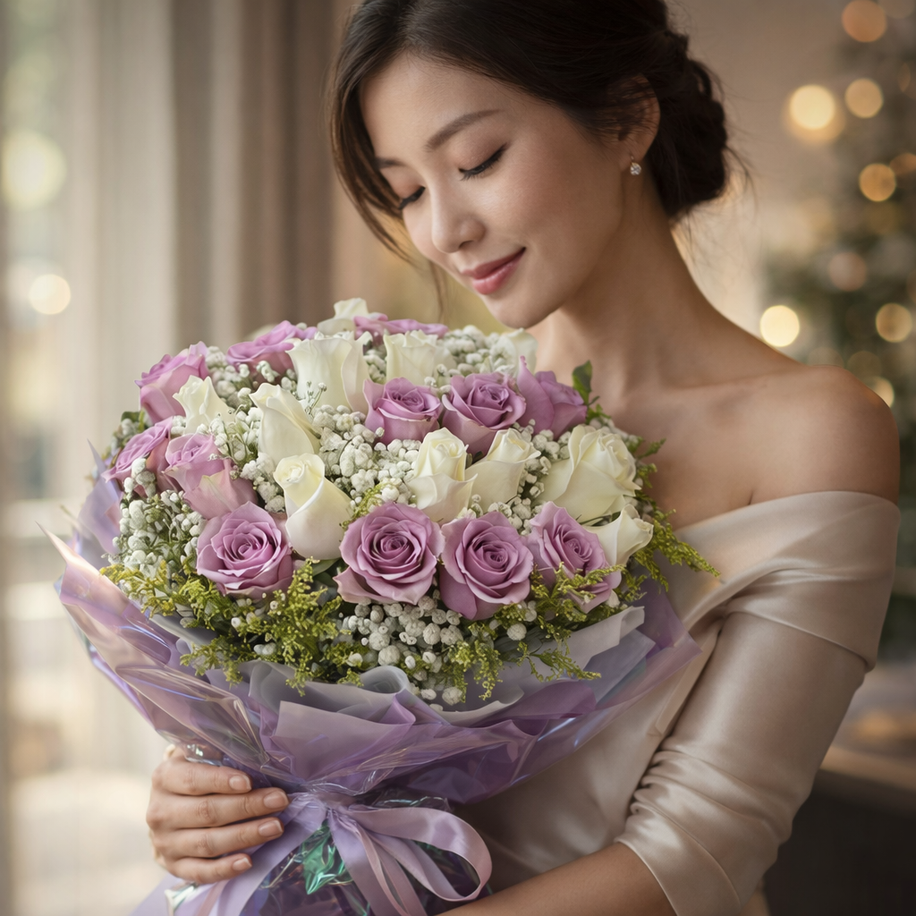 Lavender Embrace (Roses, Baby's Breath) | Flower Bouquet