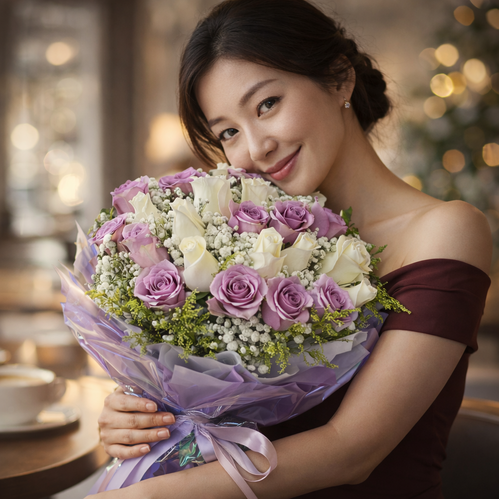 Lavender Embrace (Roses, Baby's Breath) | Flower Bouquet
