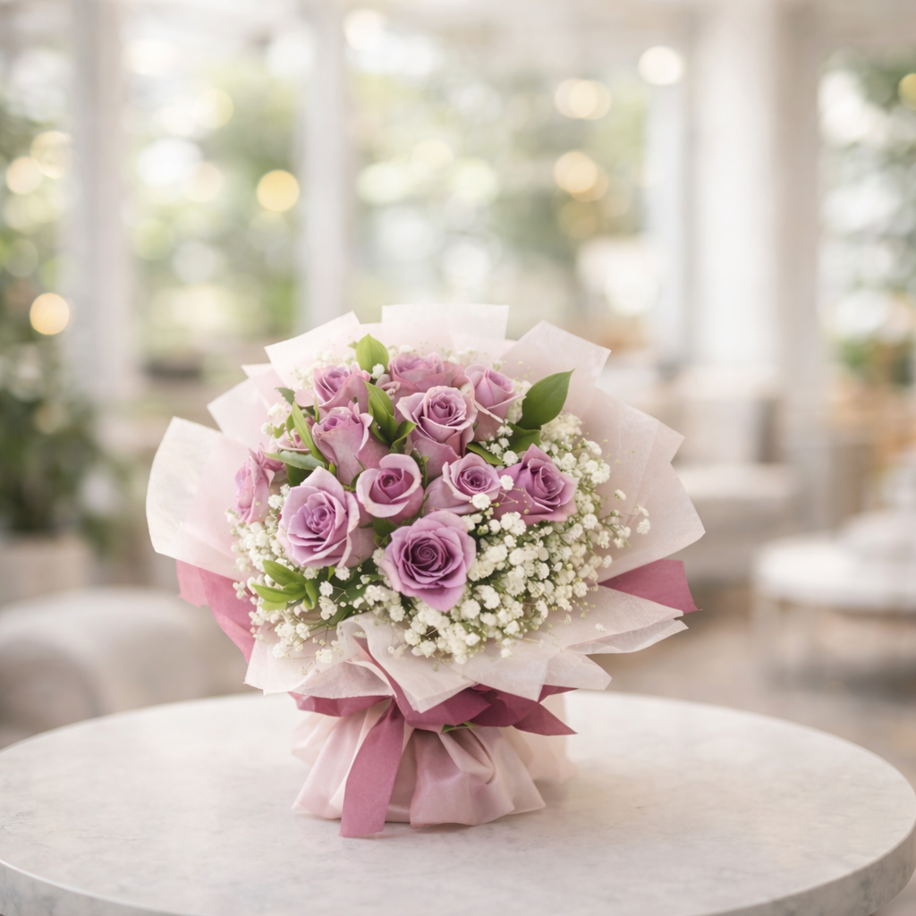 Lavender Reverie (Roses, Baby's Breath) | Flower Bouquet
