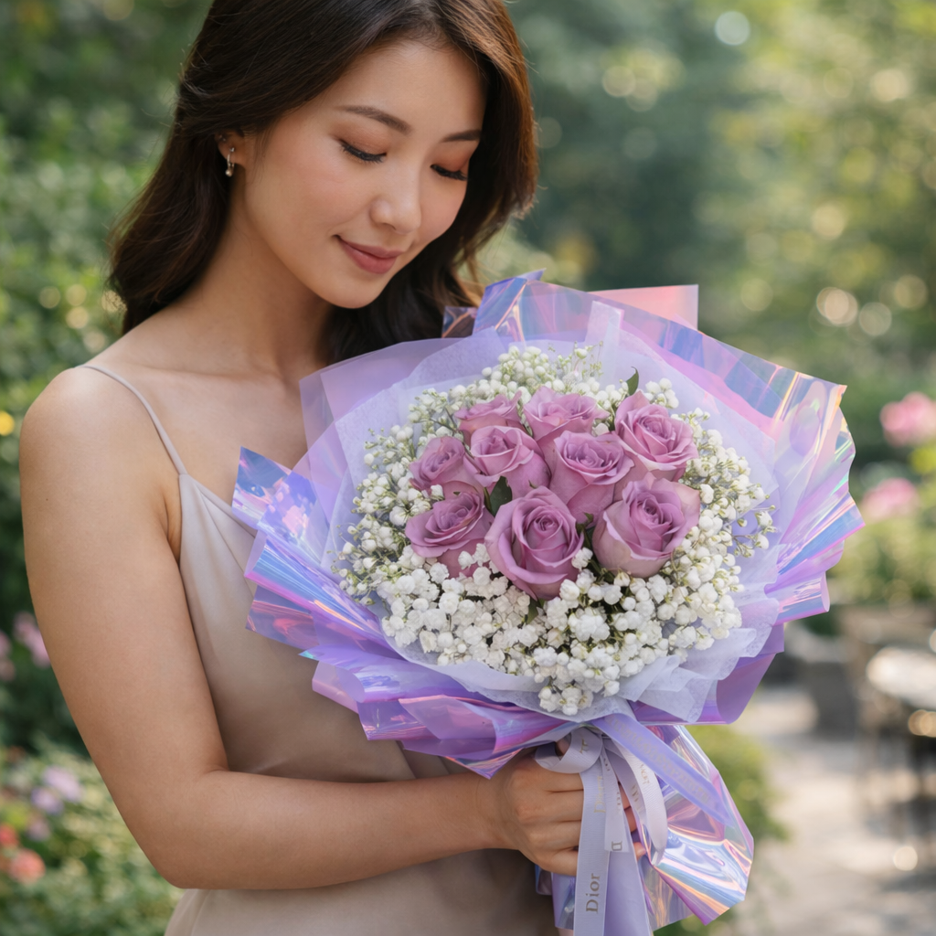 Lilac Bliss (Roses, Baby's Breath) | Fresh Flower Bouquet