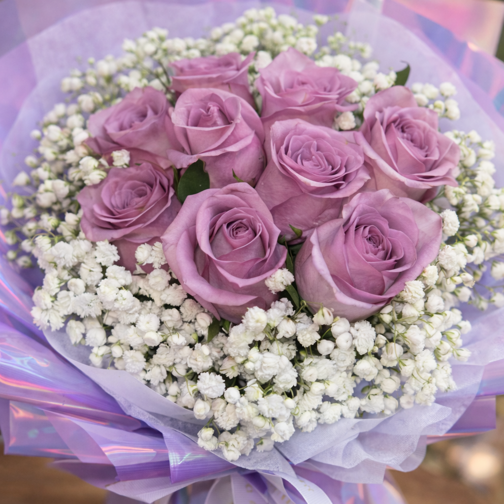 Lilac Bliss (Roses, Baby's Breath) | Fresh Flower Bouquet