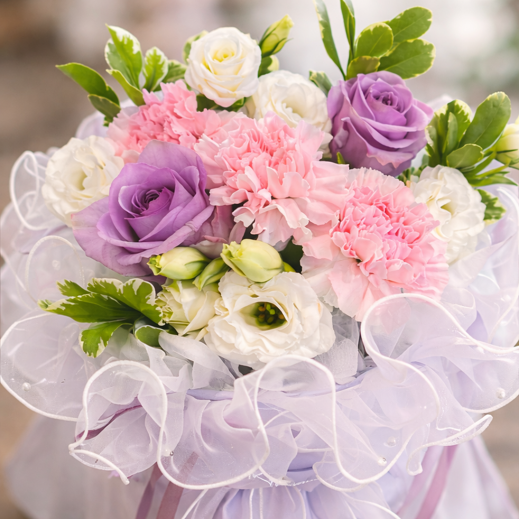 Lilac Ruffle (Carnations, Eustoma, Roses) | Fresh Flower Bouquet