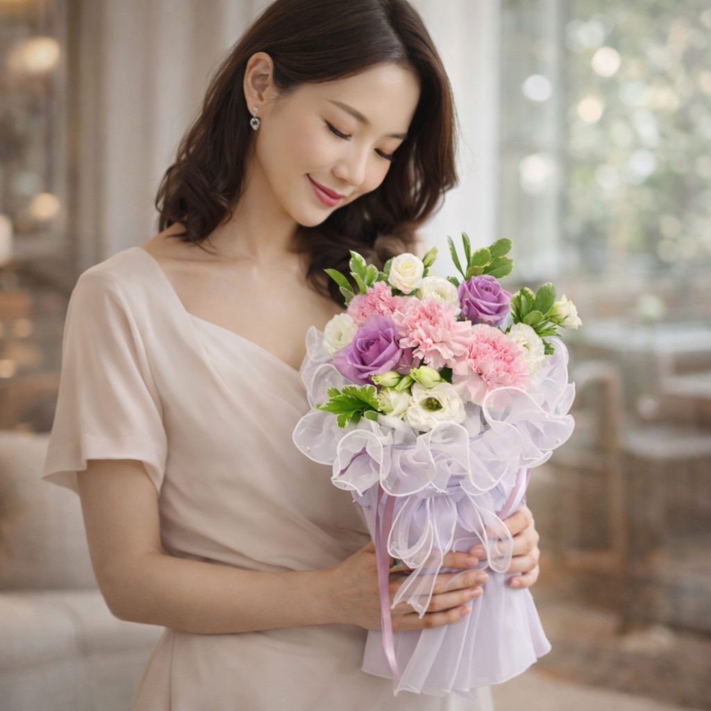 Lilac Ruffle (Carnations, Eustoma, Roses) | Fresh Flower Bouquet