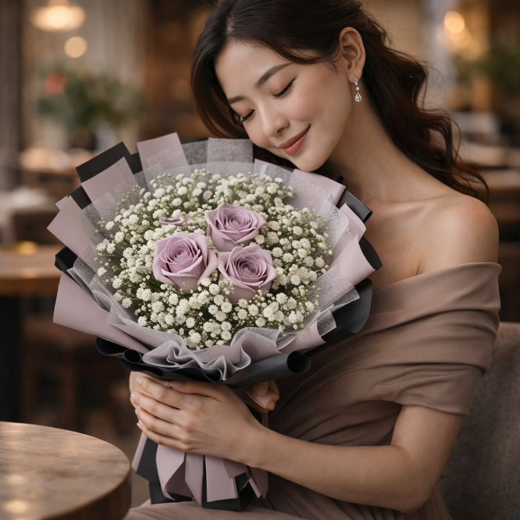Lilac Overture (Roses, Baby's Breath) | Flower Bouquet