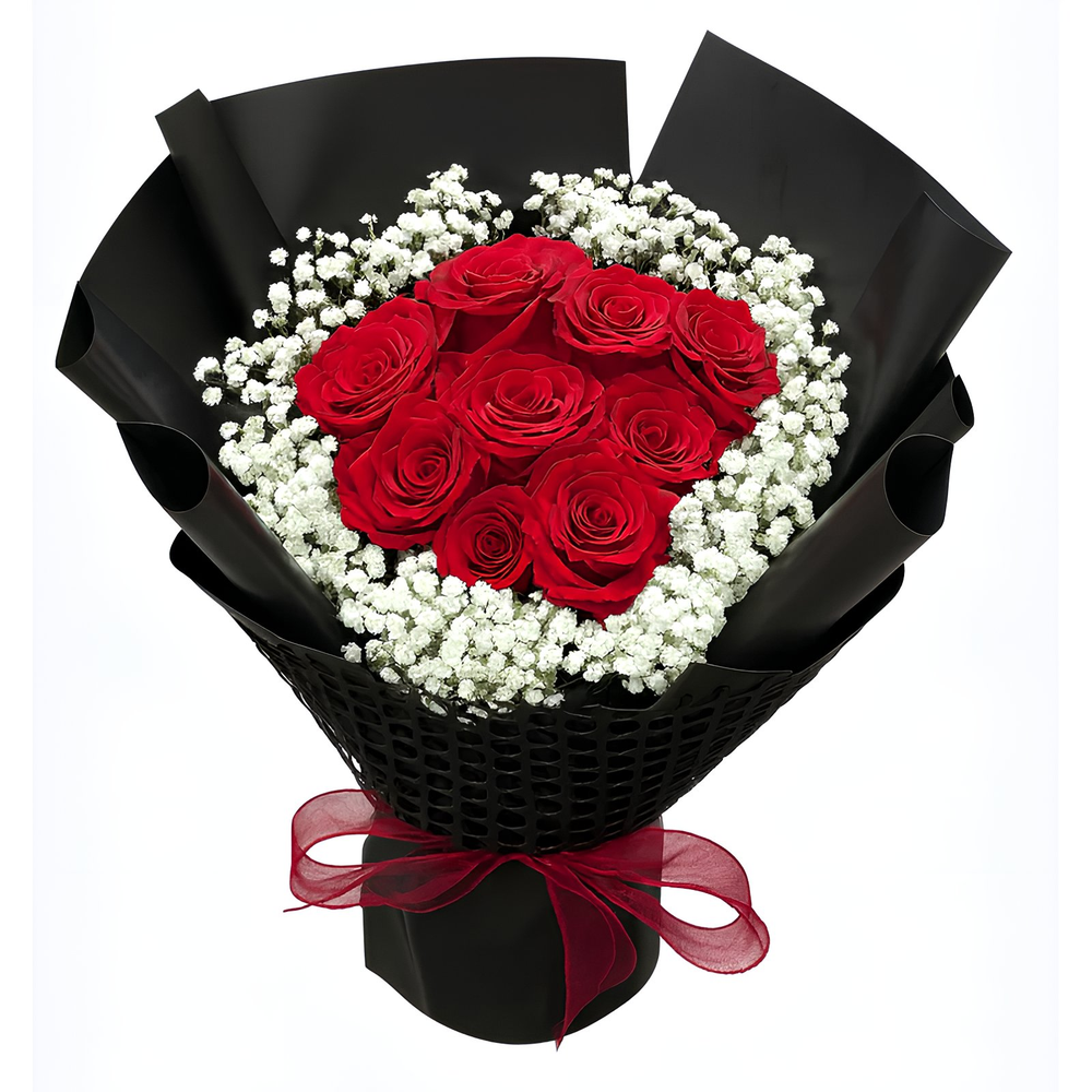 Devotion Rose Midnight Devotion (Roses, Baby's Breath) | Fresh Flower Bouquet