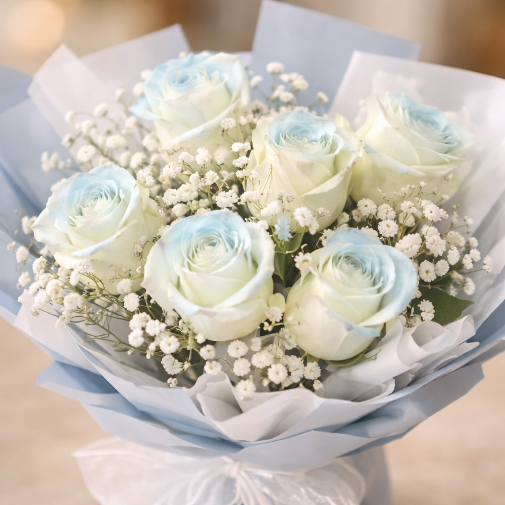 Misty Reverie (Roses, Baby's Breath) | Fresh Flower Bouquet