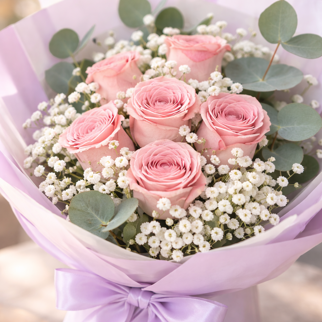 Mocha Drift (Roses, Baby's Breath) | Flower Bouquet
