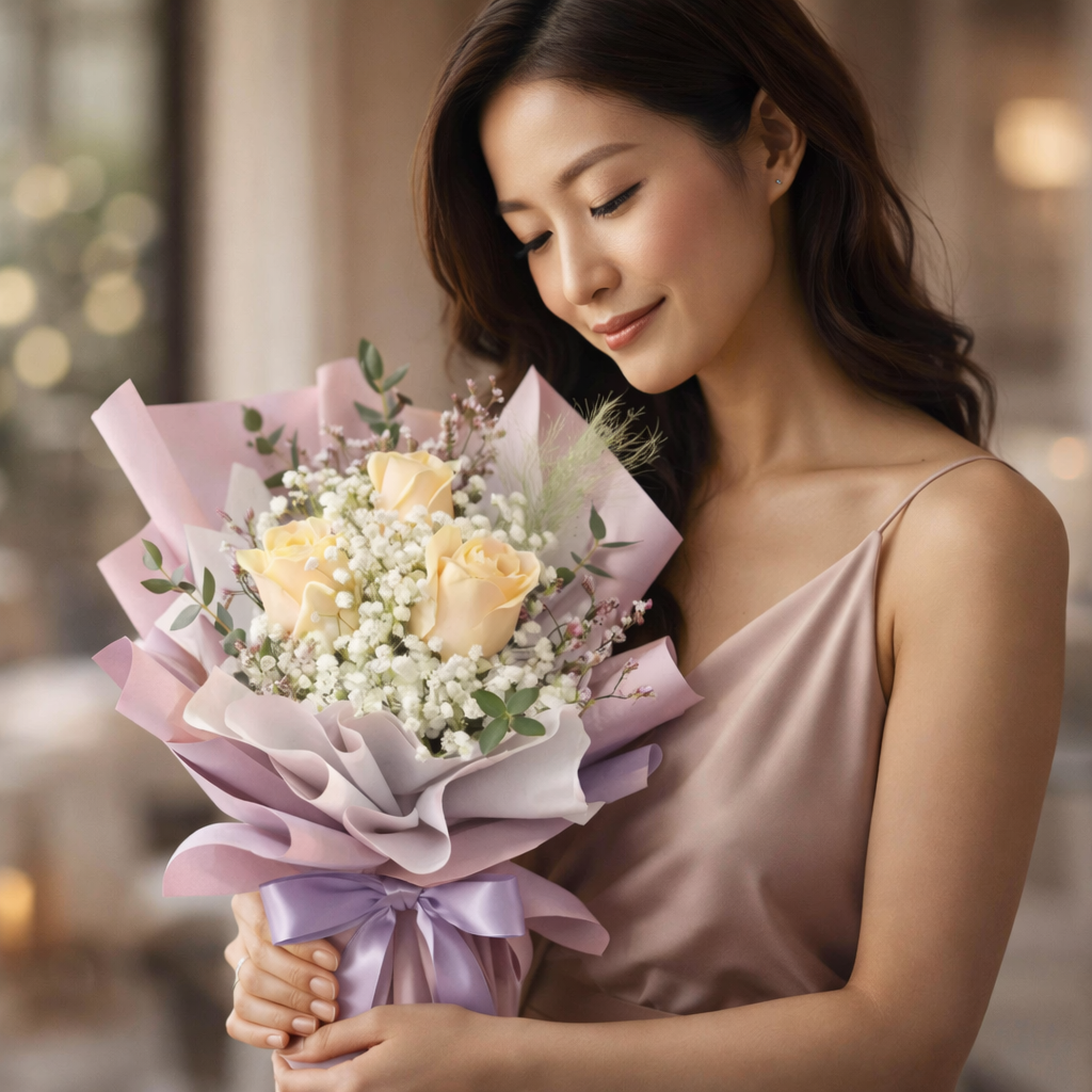 Mocha Serenade (Roses, Baby's Breath) | Flower Bouquet