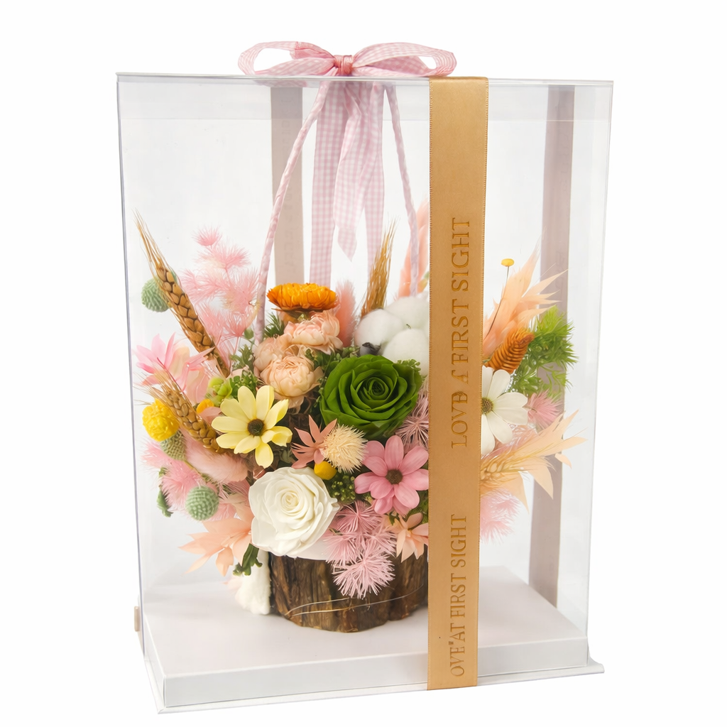 Pastel Reverie (Green Roses, Daisies, Cotton) | Preserved Flower Bouquet