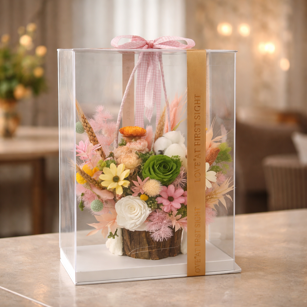 Pastel Reverie (Green Roses, Daisies, Cotton) | Preserved Flower Bouquet