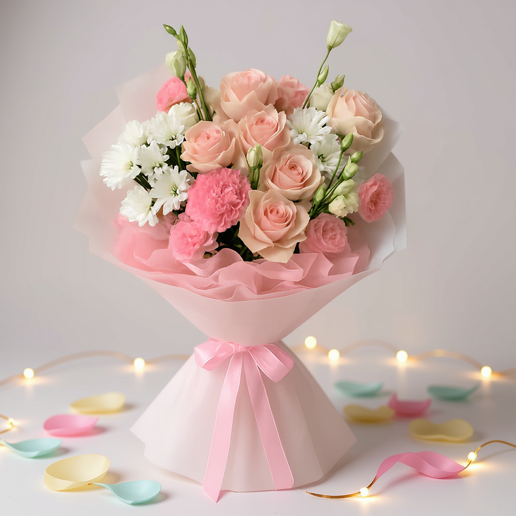 Peach Melody (Roses, Carnations, Chrysanthemums) | Fresh Flower Bouquet