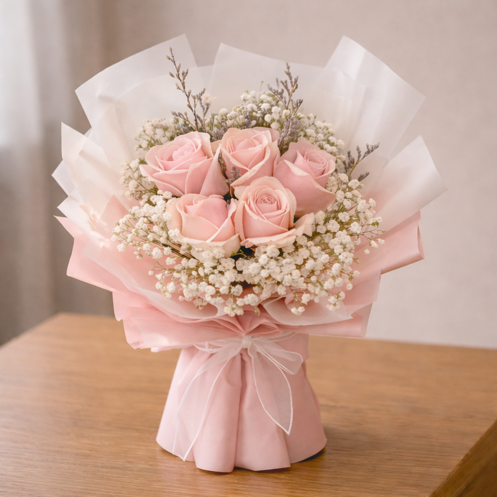 Petal Bliss (Roses, Baby's Breath, Lavender) | Flower Bouquet