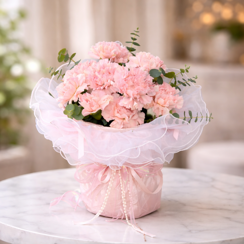 Petite Meringue (Carnations, Eucalyptus) | Fresh Flower Bouquet