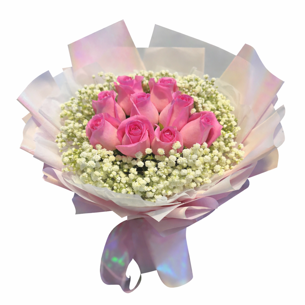 Pink Aurora (Roses, Baby's Breath) | Flower Bouquet