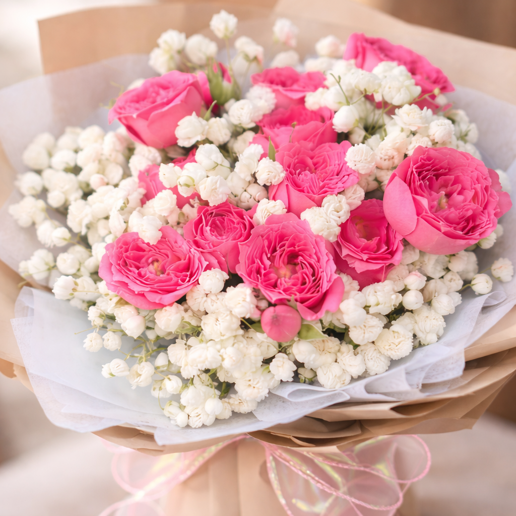 Pink Truffle (Spray Roses, Baby’s Breath) | Fresh Flower Bouquet